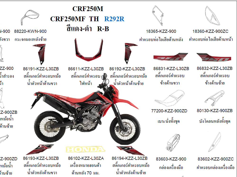 19030-KZZ-900ZB. SHROUD R. FR. Honda CRF250L-M. R292 Red