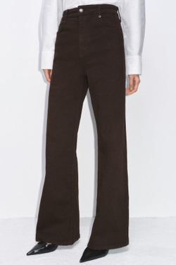 ZARA ДЖИНСЫ WIDE LEG С ВЫСОКОЙ ПОСАДКОЙ — ZW COLLECTION, КОРИЧНЕВЫЙ