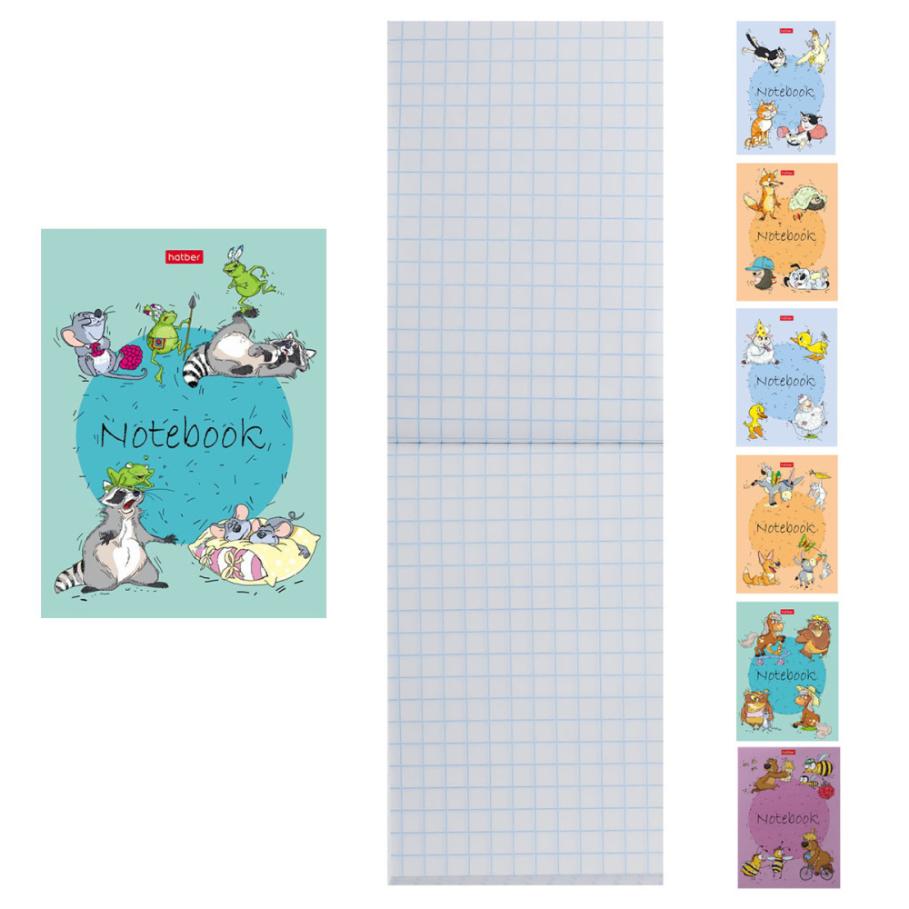 Блокнот А6 24л. клетка "Забавные животные" на скобе, в ассорт. (Хатбер)