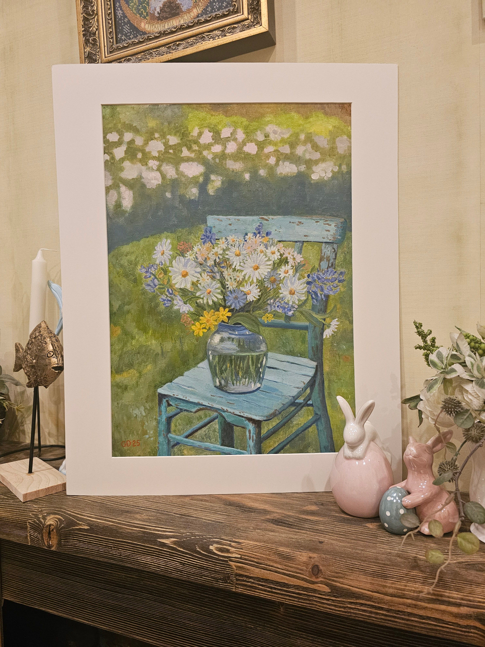 Картина авторская маслом на холсте в паспарту 40х50 см на стену для интерьера "Полевые цветы"