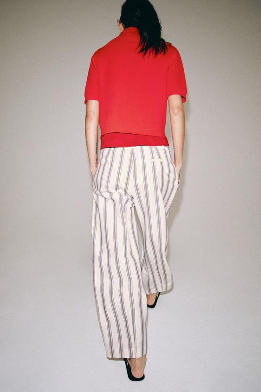 ZARA БРЮКИ BALLOON В ПОЛОСКУ — ZW COLLECTION, ЭКРЮ