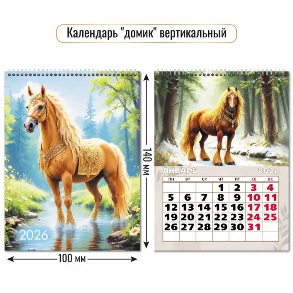 Календарь-домик вертикальный 2026 символ года Величественные кони