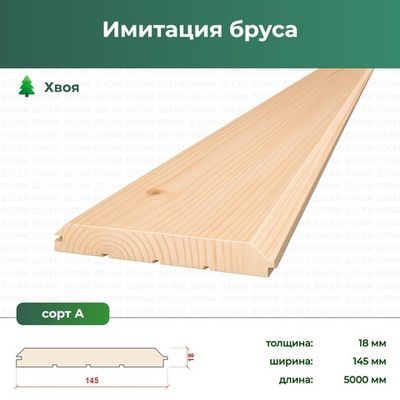 Имитация бруса Хвоя, 18×145×5000 мм, сорт А
