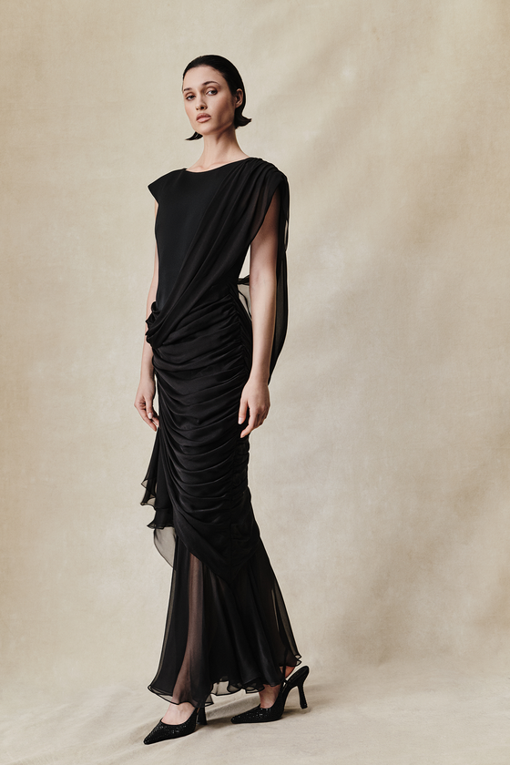 Платье макси из вискозы и шелка с открытой спиной