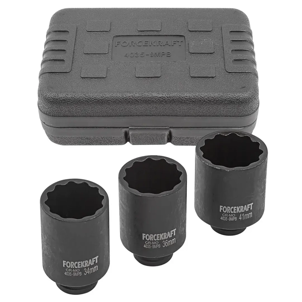 Головки ударные глубокие, набор 3пр., 1/''(12гр.) FORCEKRAFT FK-4035-9MPB