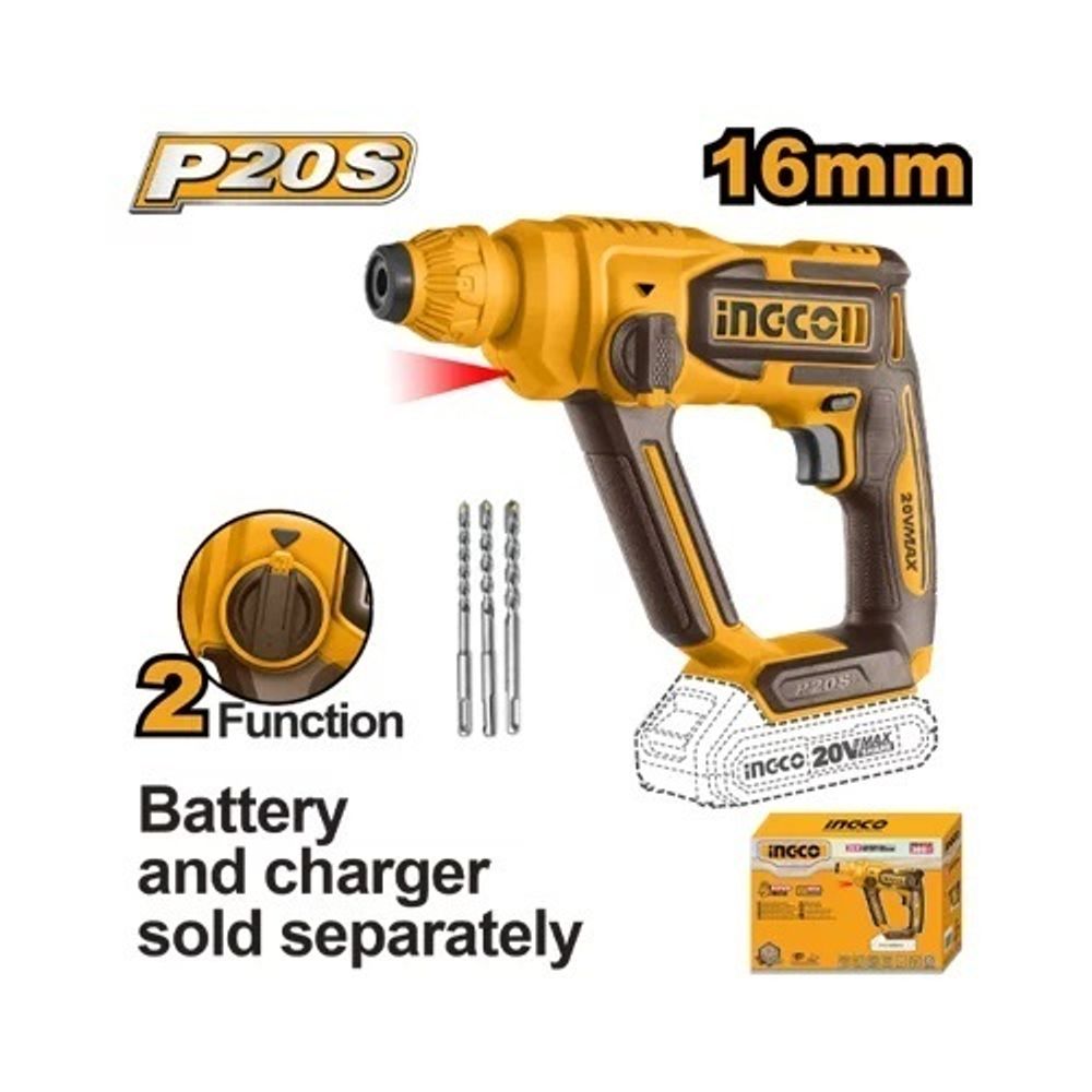 Аккумуляторный перфоратор 20В 1.5Дж без АКБ и ЗУ SUPER INGCO CRHLI20168