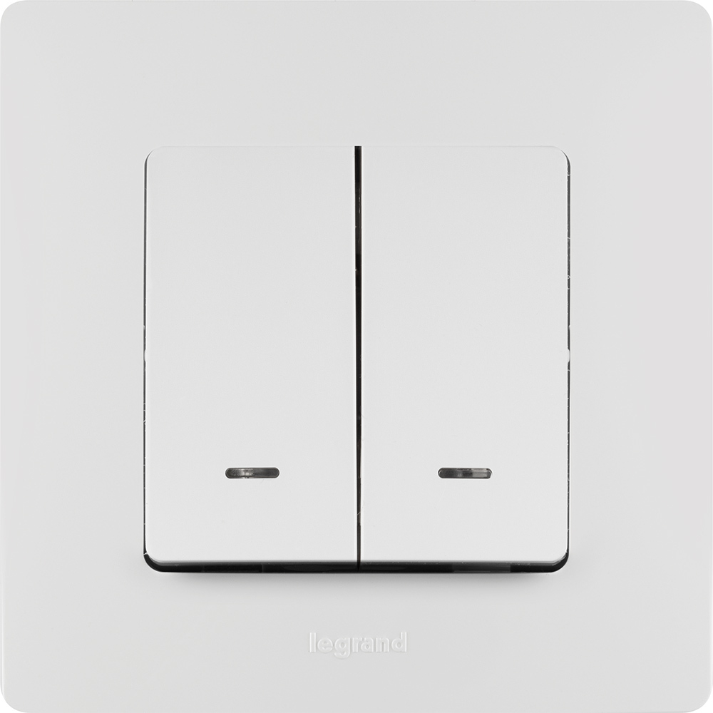 Выключатель 2х-клавишный с подсветкой/индикацией 10А 250В белый ETIKA Legrand