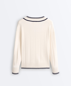 Oysho Вязаный свитер с V-образным вырезом и контрастом, светлый экрю