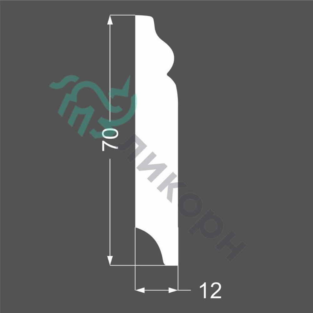 Плинтус напольный белый К-17 70 мм МДФ 70x12x2050