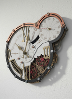 Настенные часы WOODandROOT Automaton 1789 Hermitage с латунными элементами и детализированным механизмом на светлой стене