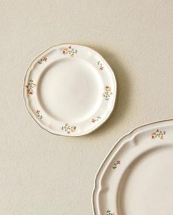 ZARA HOME ФАРФОРОВАЯ ДЕСЕРТНАЯ ТАРЕЛКА С УЗОРОМ, КРЕМОВЫЙ