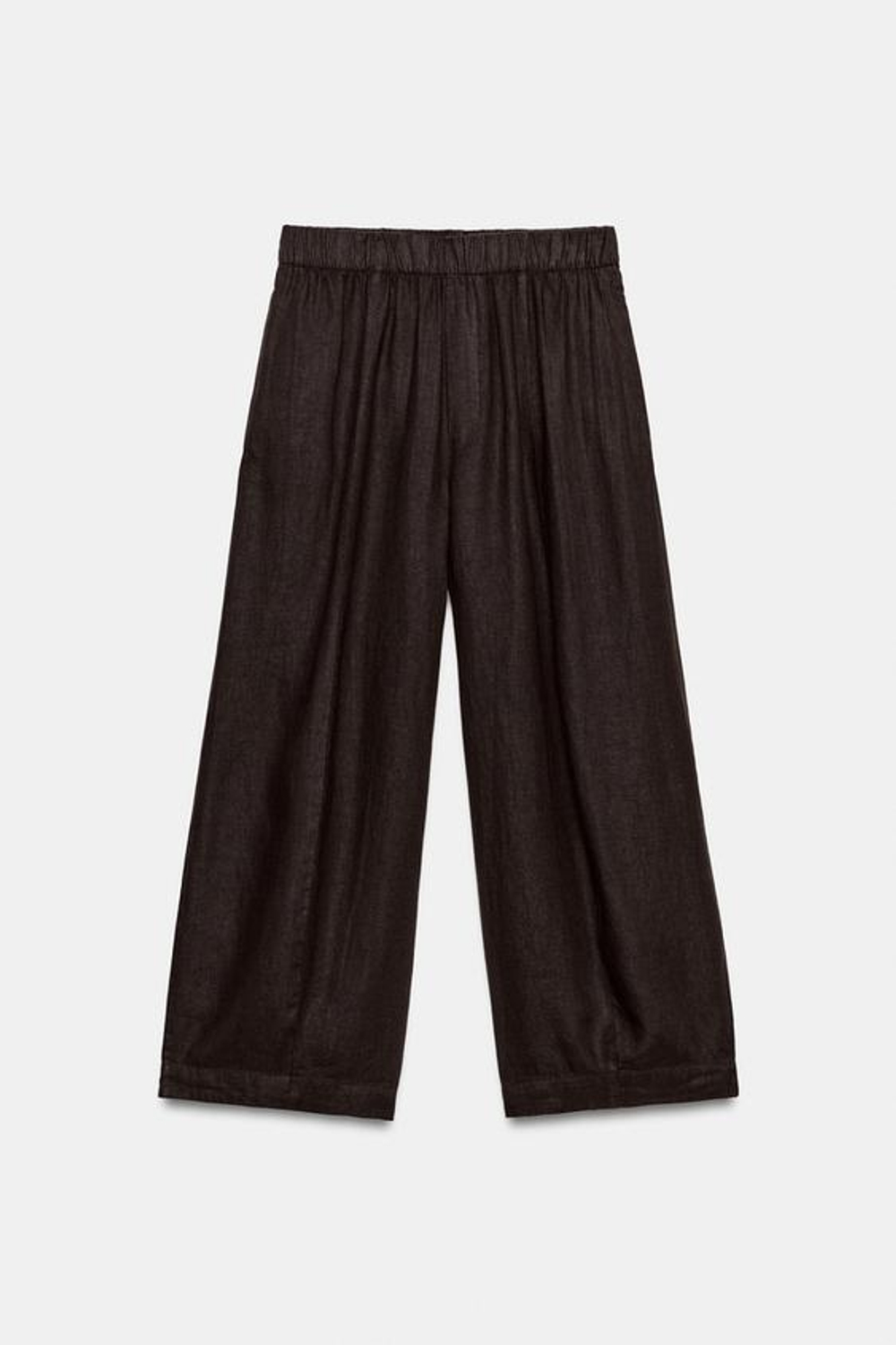 ZARA БРЮКИ BARREL ИЗ ЛЬНА — ZW COLLECTION, КОРИЧНЕВЫЙ