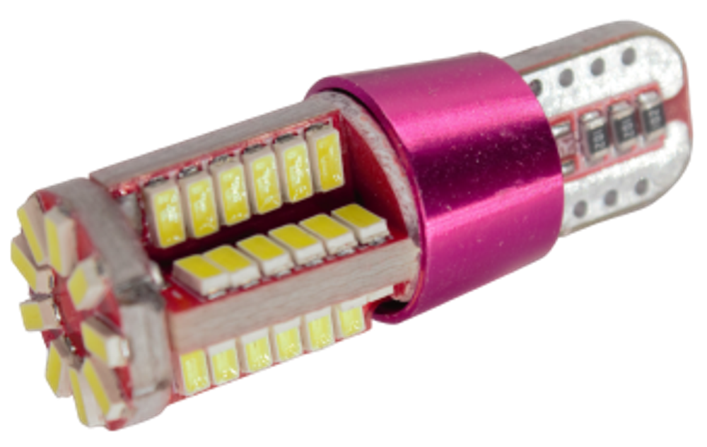 Светодиод 12V T10 57SMD WHITE CAN 2.2w (без цок) ОБМАНКА белый на красном фоне четырехрядная #X0060
