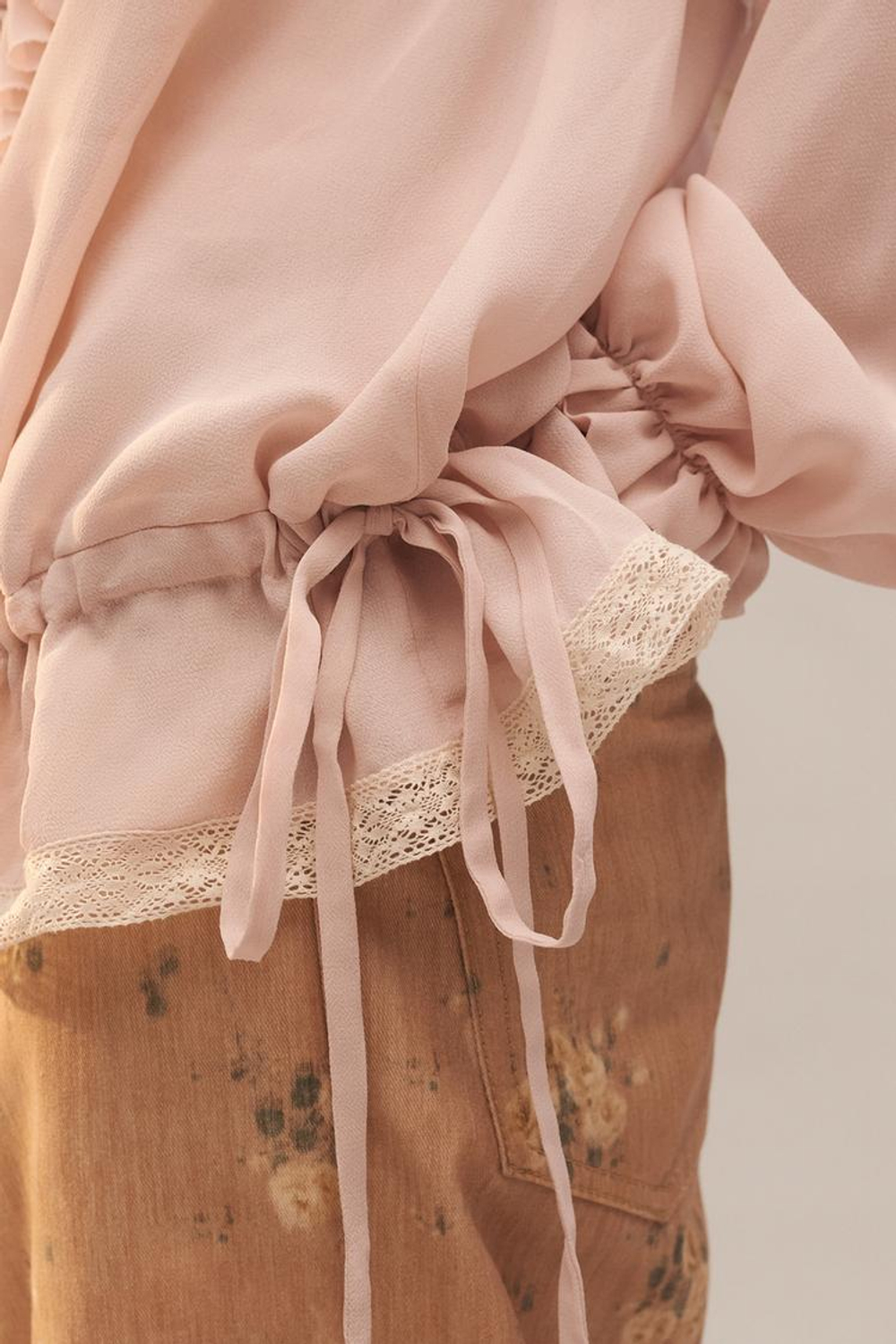 ZARA БЛУЗА С КРУЖЕВОМ - LIMITED EDITION, ПУДРОВО-РОЗОВЫЙ