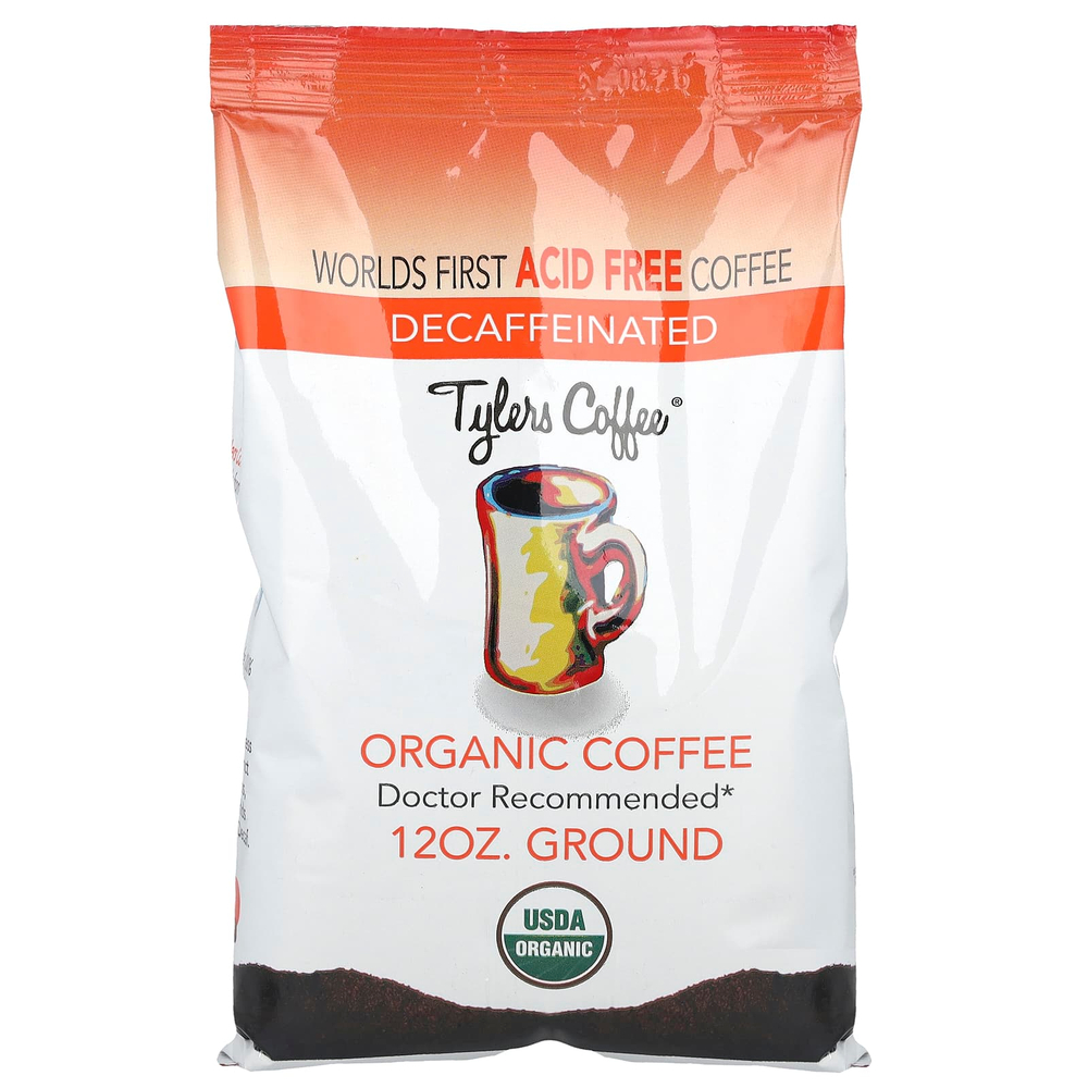 Tylers Coffees, Органический кофе, без кофеина, молотый, 12 унций