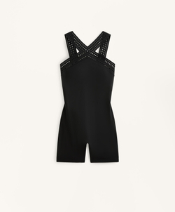 Oysho Укороченный компрессионный комбинезон, черный