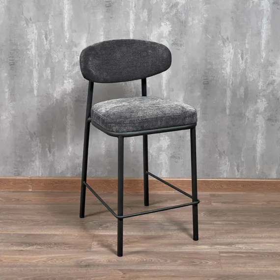 Полубарный стул Arvo 65 см, серый шенилл с черными ножками
