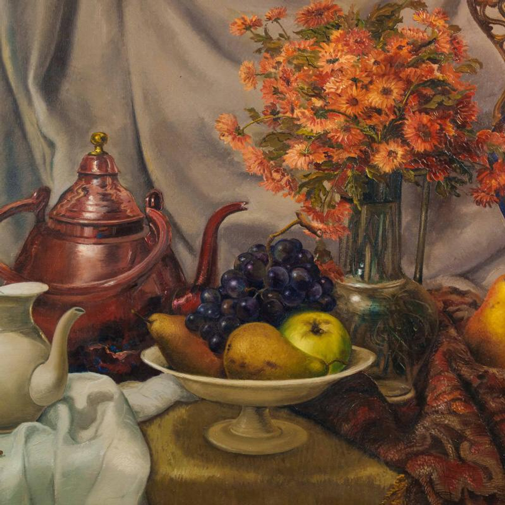«Натюрморт с цветами, фруктами, антикварными вещами»