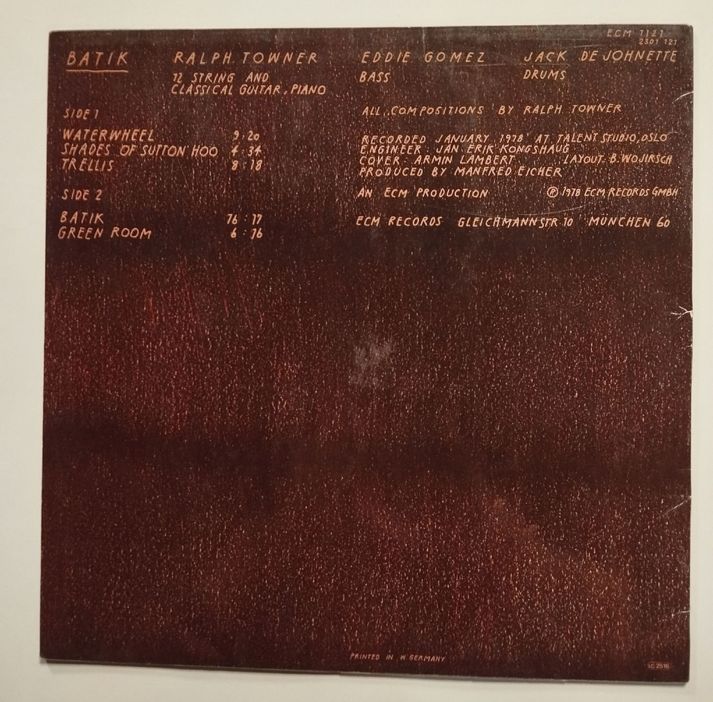 Винтажная виниловая пластинка LP Ralph Towner Batik (USA 1978)