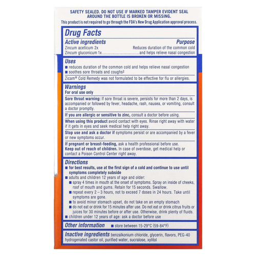 Zicam, Cold Remedy, спрей для полости рта, арктическая мята, 30 мл (1 жидк. унц.)