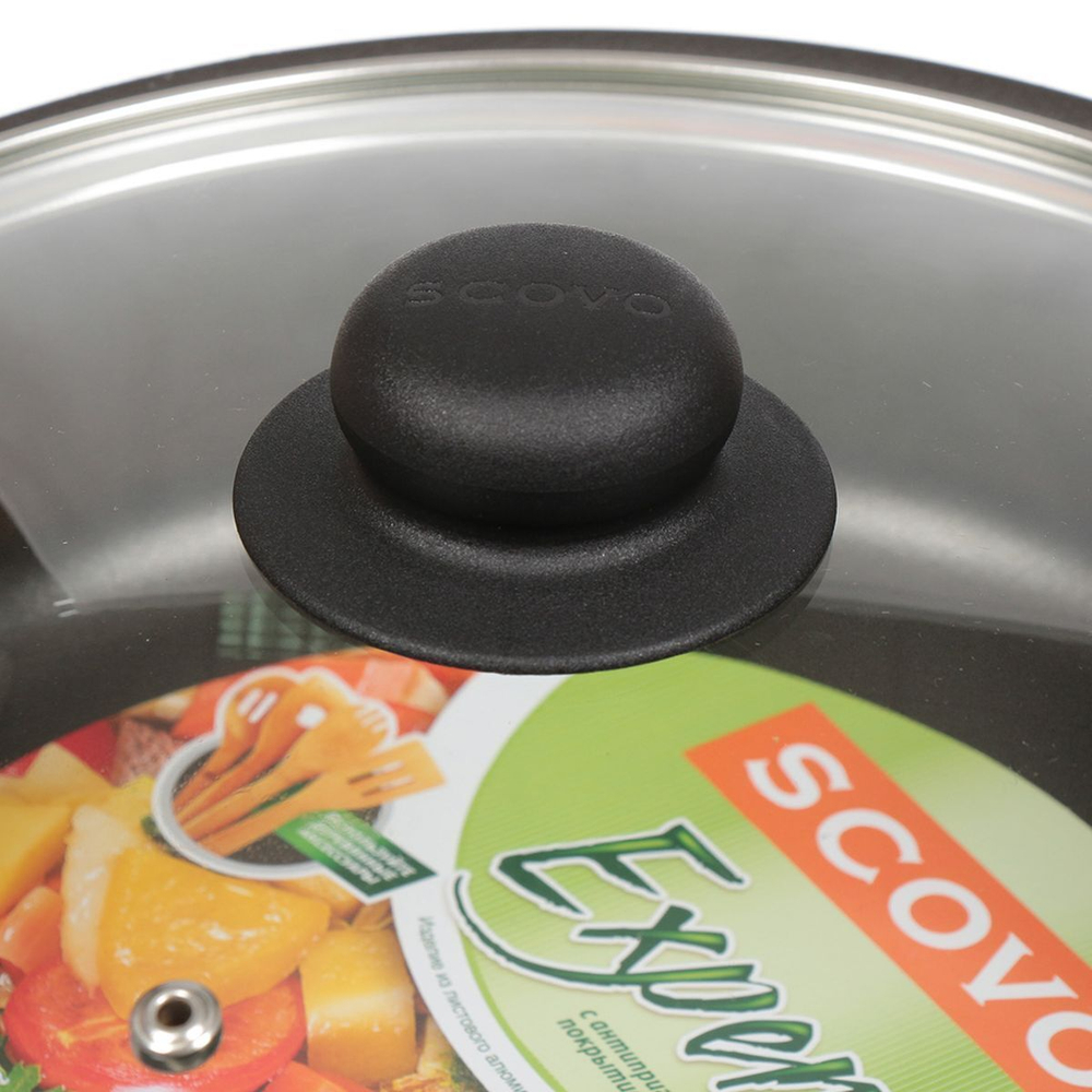Сотейник алюминий, 26 см, антипригарное покрытие, Scovo, Expert, СЭ-019, с крышкой