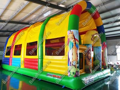 Надувной батут "Страна Сафария" с крышей и высокими горками 12*6*6 м