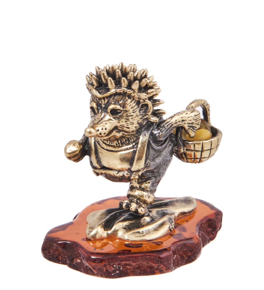 Народные промыслы AM-4130 Фигурка «Ежик с Лукошком» (латунь, янтарь)