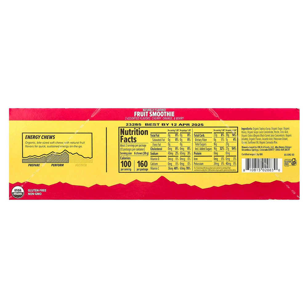 Honey Stinger, Energy Chews, фруктовый смузи, 12 пакетиков по 50 г (1,8 унции)