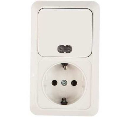 Блок "UNIVersal" серия "Олимп", о/у, выключатель одноклавишный с подсветкой 10А + розетка с/з 16A, 2