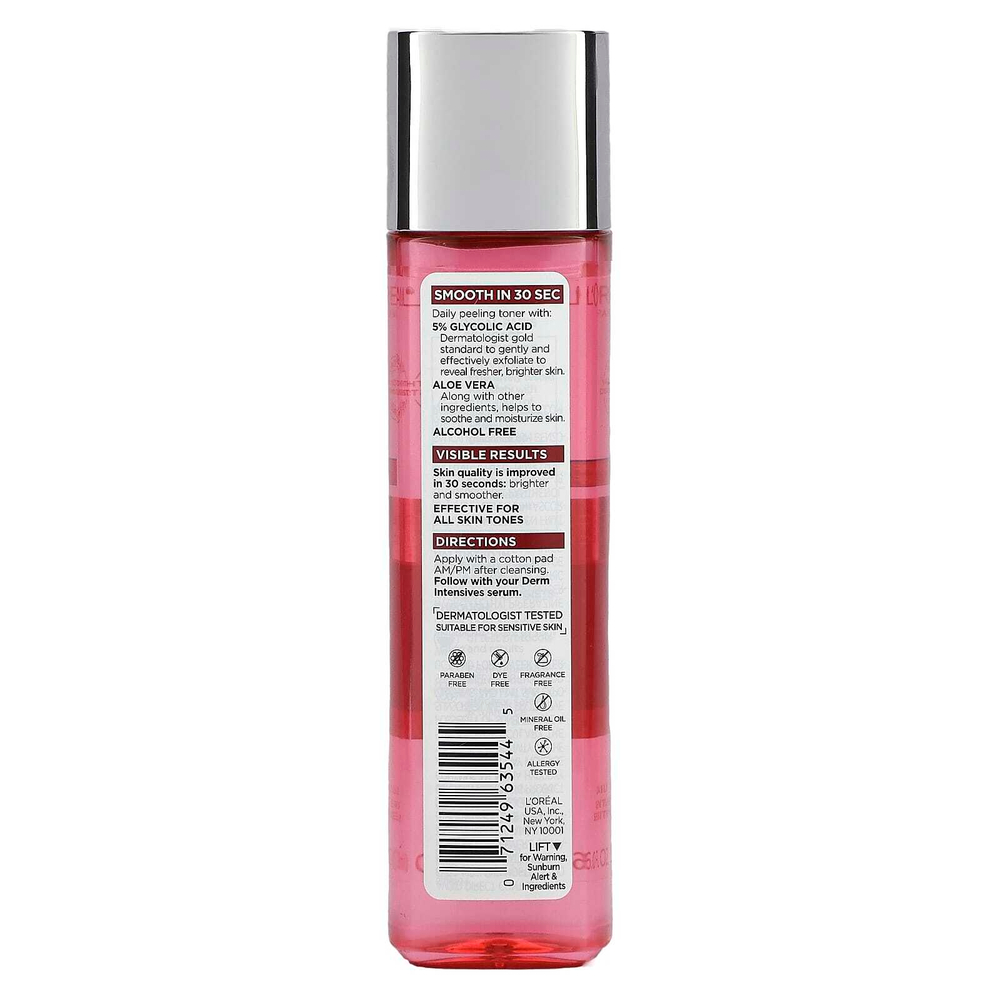 L'Oréal, Revitalift Derm Intensives, пилинг-тоник с 5% чистой гликолевой кислотой, без отдушек, 180 мл (6 жидк. унц.)