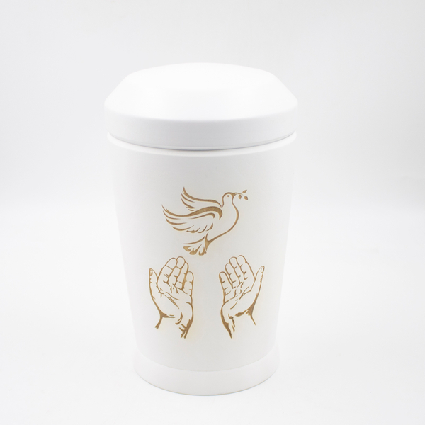 Урна биоразлагаемая «Вера мини» Голубь белая (лазерная гравировка)