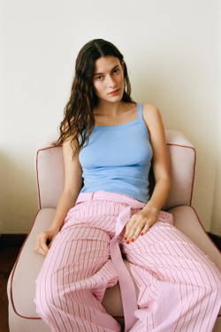 ZARA ТОП С КВАДРАТНЫМ ВЫРЕЗОМ, ГОЛУБОЙ