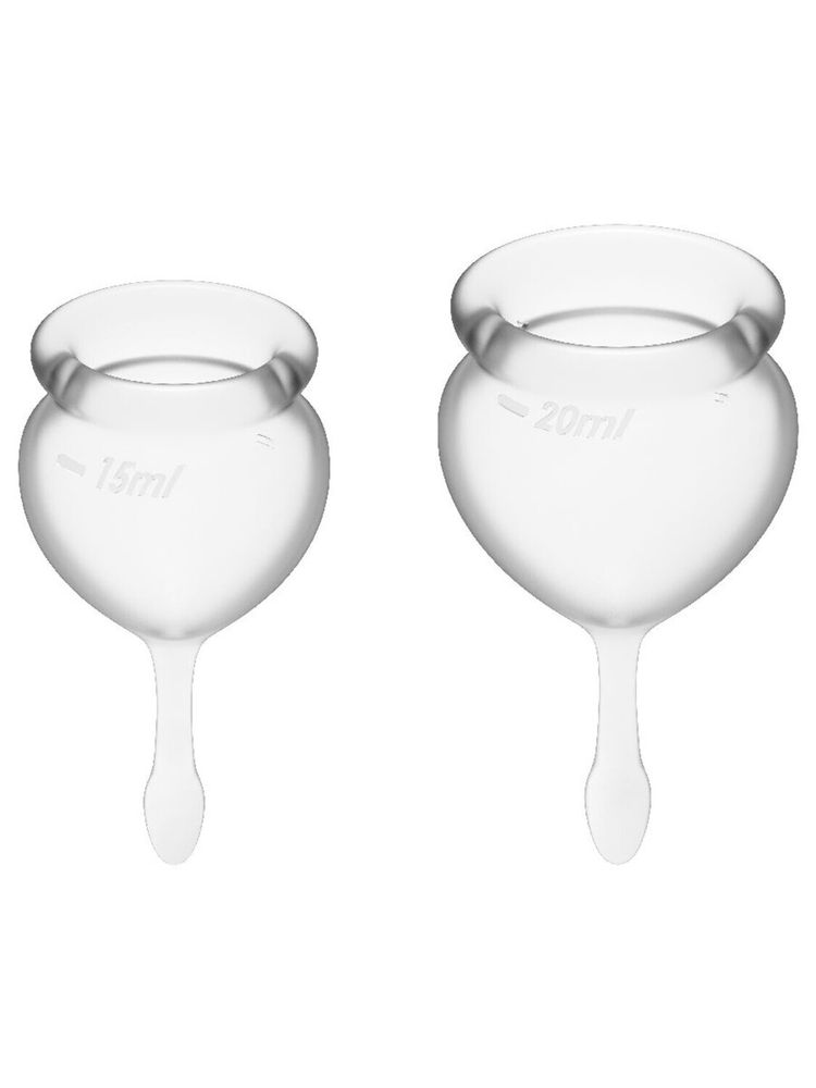 Набор менструальных чаш, 2шт, 15 и 20 мл Feel Good Menstrual Cup Transparent с хвостиком-капелькой