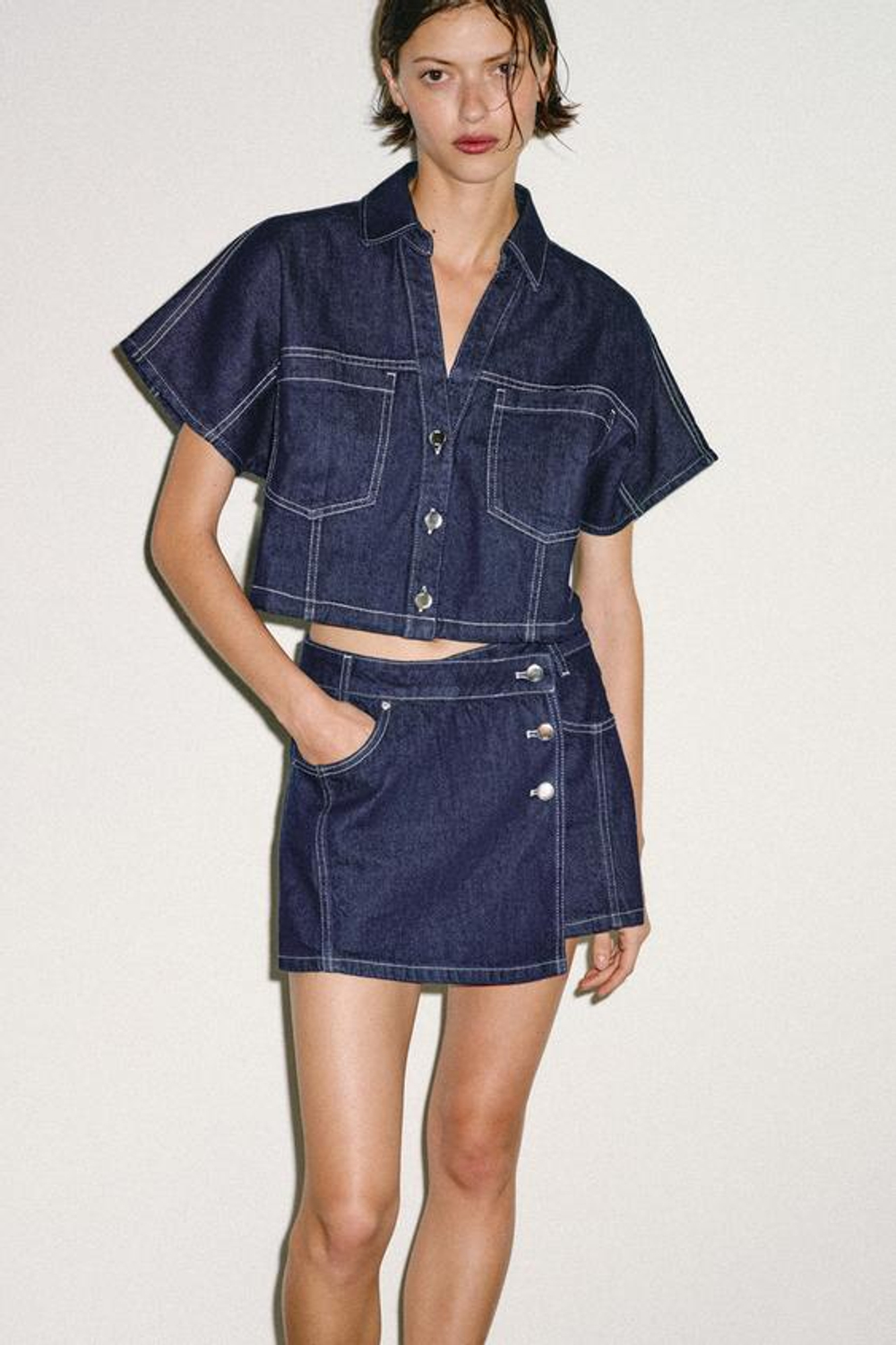 ZARA ЮБКА-ШОРТЫ ИЗ ДЕНИМА Z1975 С ЗАПÁХОМ, СИНИЙ