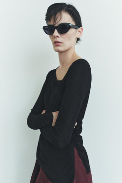 ZARA ТРИКОТАЖНЫЙ ТОП СО СБОРКАМИ ПО БОКАМ, ЧЕРНЫЙ