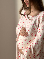Платье Грэйс для беременных и кормящих мам (кремовый с сердечками)