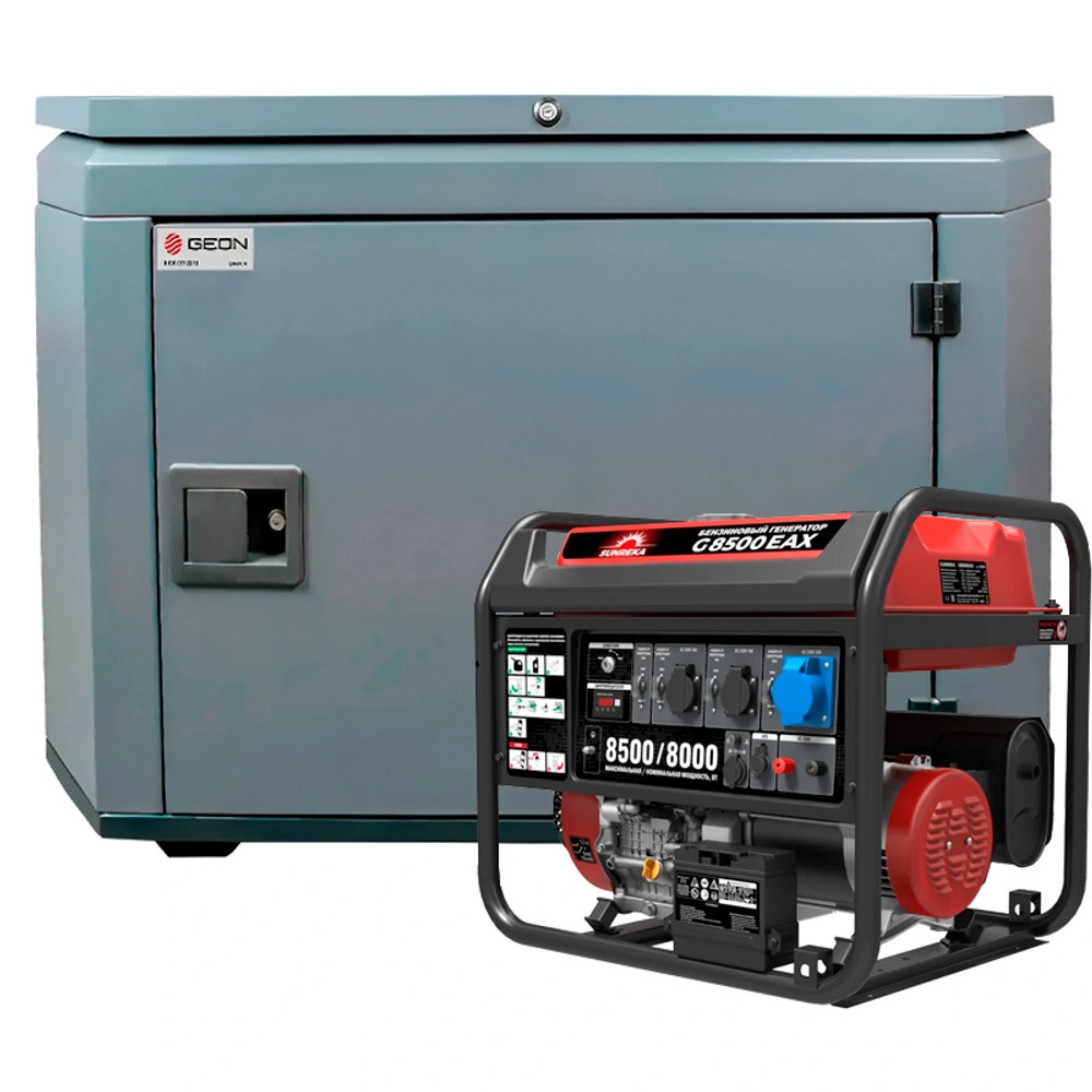 Генератор бензиновый SUNREKA G8500EAX с кожухом Geon 1400SS RAL 7024