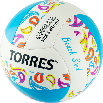 Мяч волейбольный пляжн. TORRES Beach Sand Blue, V32095B, р.5, синт.кожа (ТПУ),маш.сш,бут.к,бел-голуб