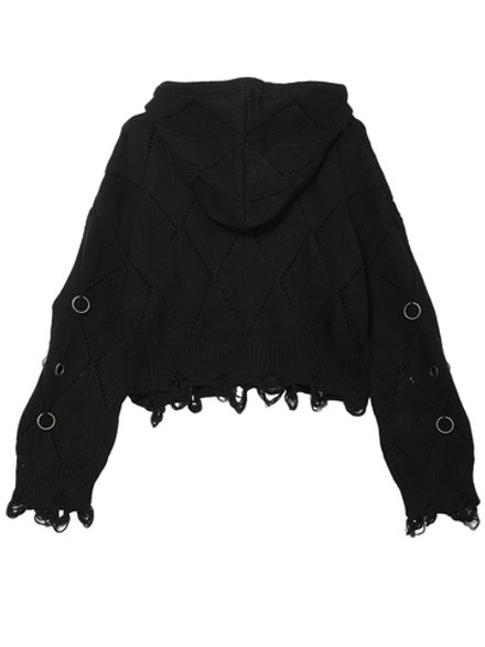 Толстовка С Капюшоном На Молнии Wired Black Eyelet Detail Distressed Zip Up Hooded Cardigan