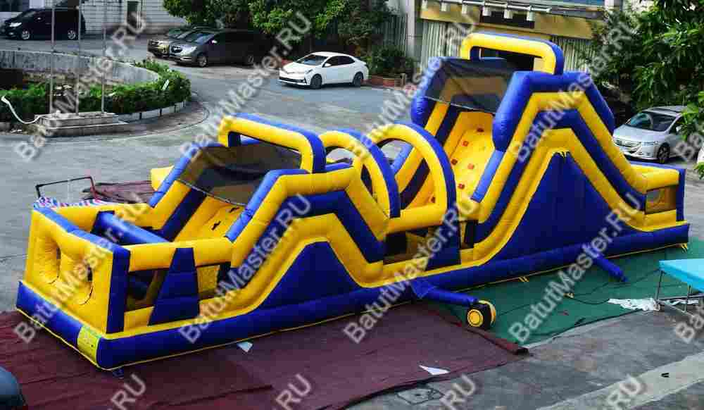 Надувная полоса препятствий "Веселый забег" 15*3*4 м, жёлто-синий