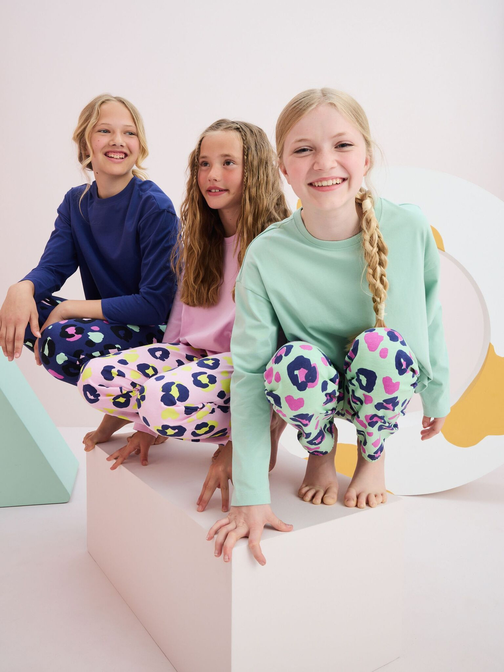 Пижама для девочки Next Q96-921, 3 шт., Розовый, Мятный, Темно-синий