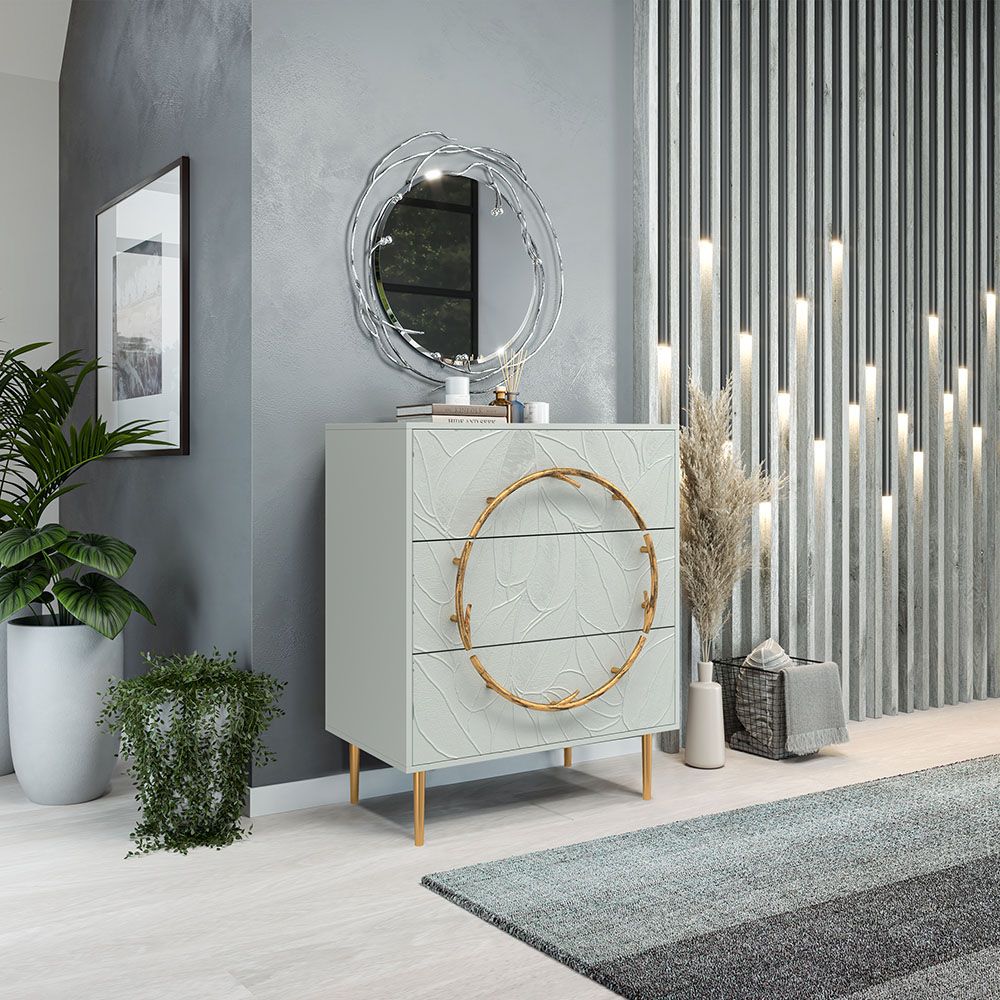 Комод Арт Колор leaves Стайл Голд с 3 ящиками Серый дым