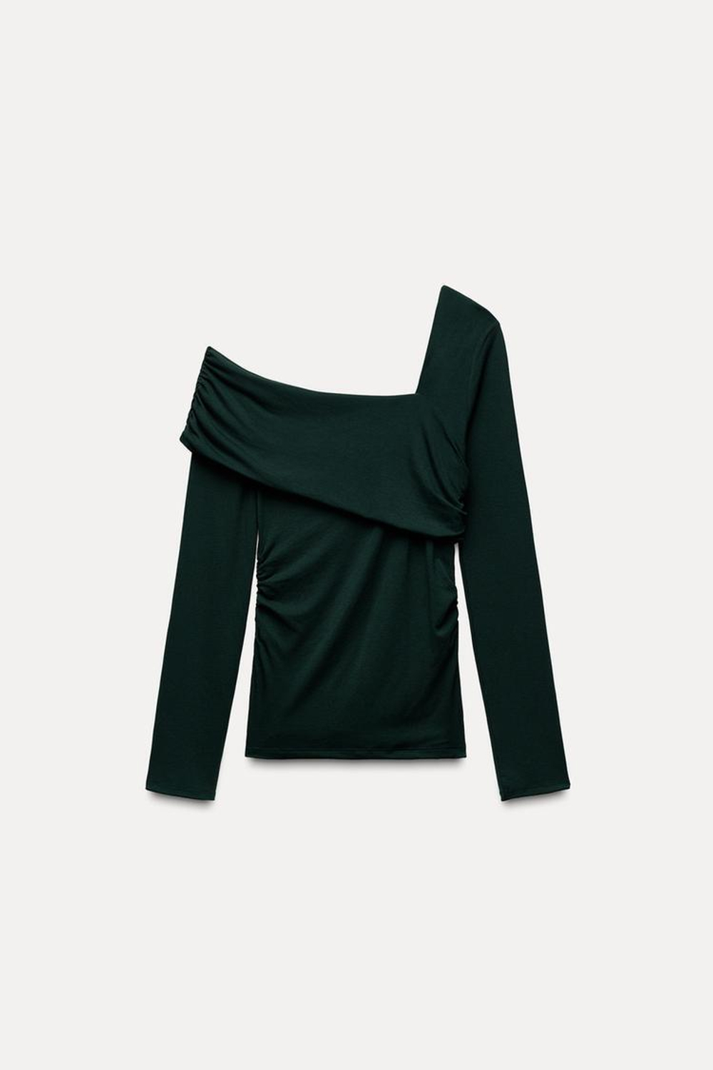 ZARA ТОП С АСИММЕТРИЧНОЙ ГОРЛОВИНОЙ, ТЕМНО-ЗЕЛЕНЫЙ