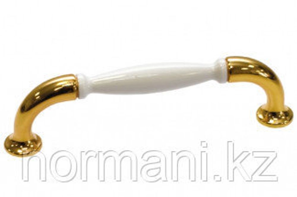 Ручка-скоба 96мм, отделка золото глянец + белая эмаль