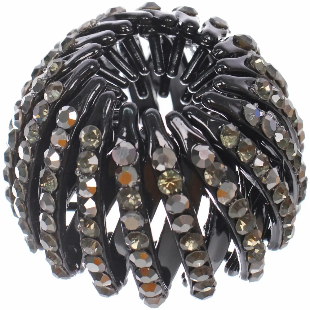 Заколка - автомат пластиковая «KLEVER», цвет черный со стразами, 7*14см (в пакете с подвесом)