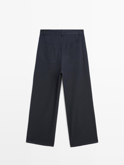 Massimo Dutti Широкие брюки в тонкую полоску со средней посадкой, темно-синий