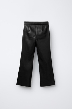 ZARA БРЮКИ-КЛЕШ С ЭФФЕКТОМ КОЖИ, ЧЕРНЫЙ