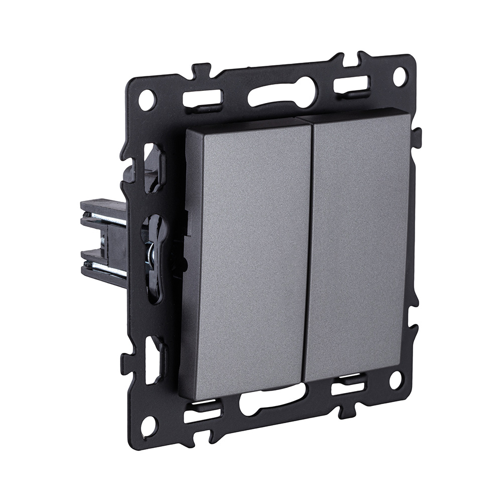 Выключатель 2-клавишный проходной 10А/250В, серый Kollinger Asthetik AS-005GY