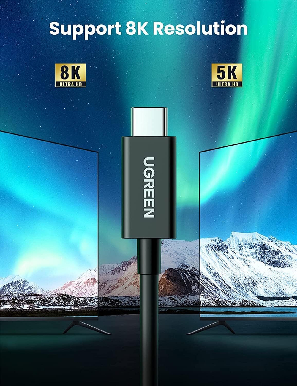 Кабель USB 4.0 C- USB 4.0 C, Thunderbolt 4, 40Gbps, 100W, 0.8m UGREEN 30389
