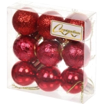 Новогодние шары 3 см (набор 9 шт) «Микс фактур», красный
